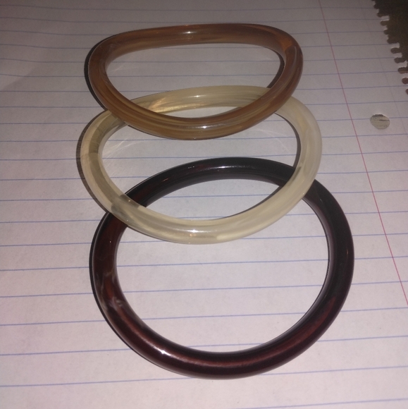 Set of Three Bangle Bracelets in Brown, Cream, and Tan - Picture 1 of 2